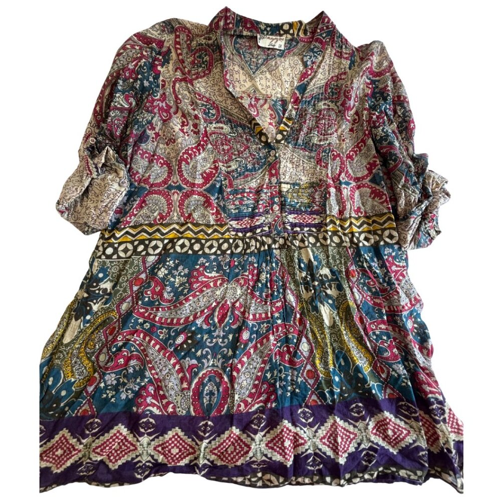 Semi-sheer paisley boho top with pintuck stitching from Magazine Lady - 1X